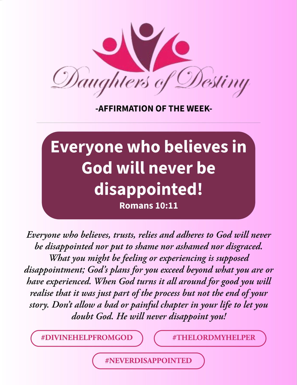 Daughters of Destiny affirmation of the week quote graphic