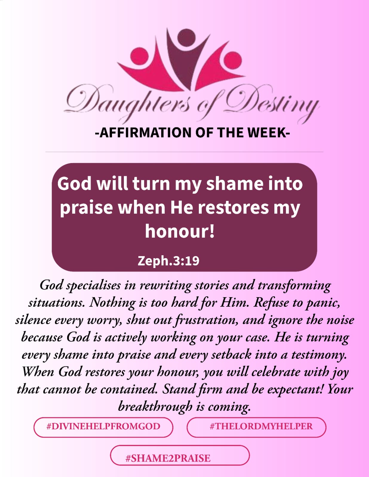 Daughters of Destiny affirmation of the week quote graphic