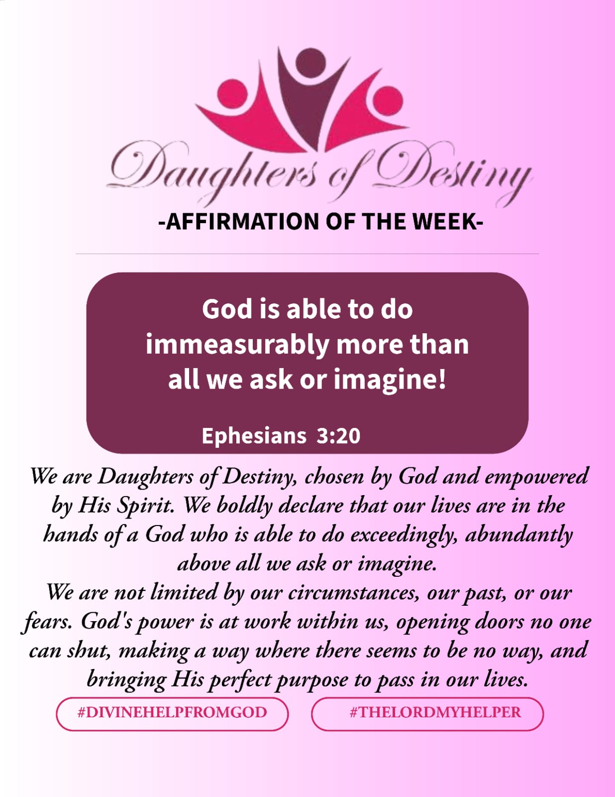 Daughters of Destiny affirmation of the week quote graphic